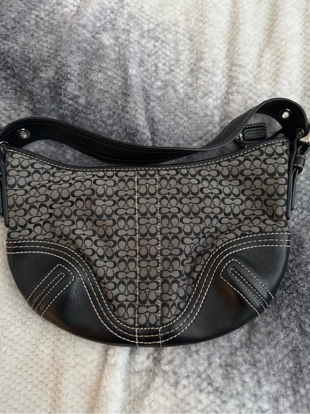 Coach Black and Gray Signature Canvas Hobo Shoulder Bag